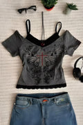 Antrasit Cross Wing Vintage Bluz
