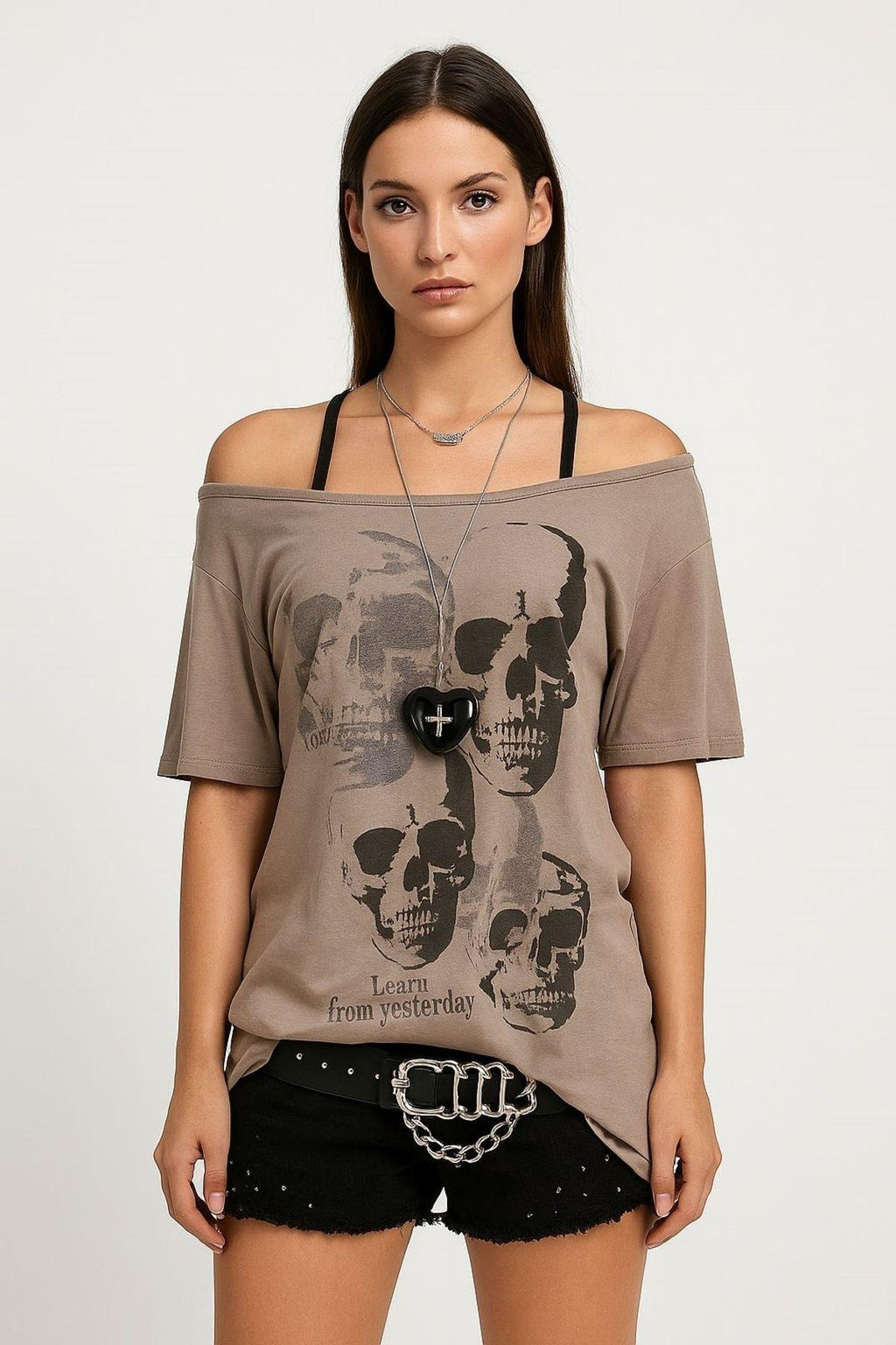 Bej Gothic Skull Bluz