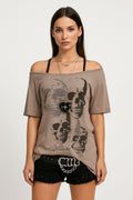 Bej Gothic Skull Bluz