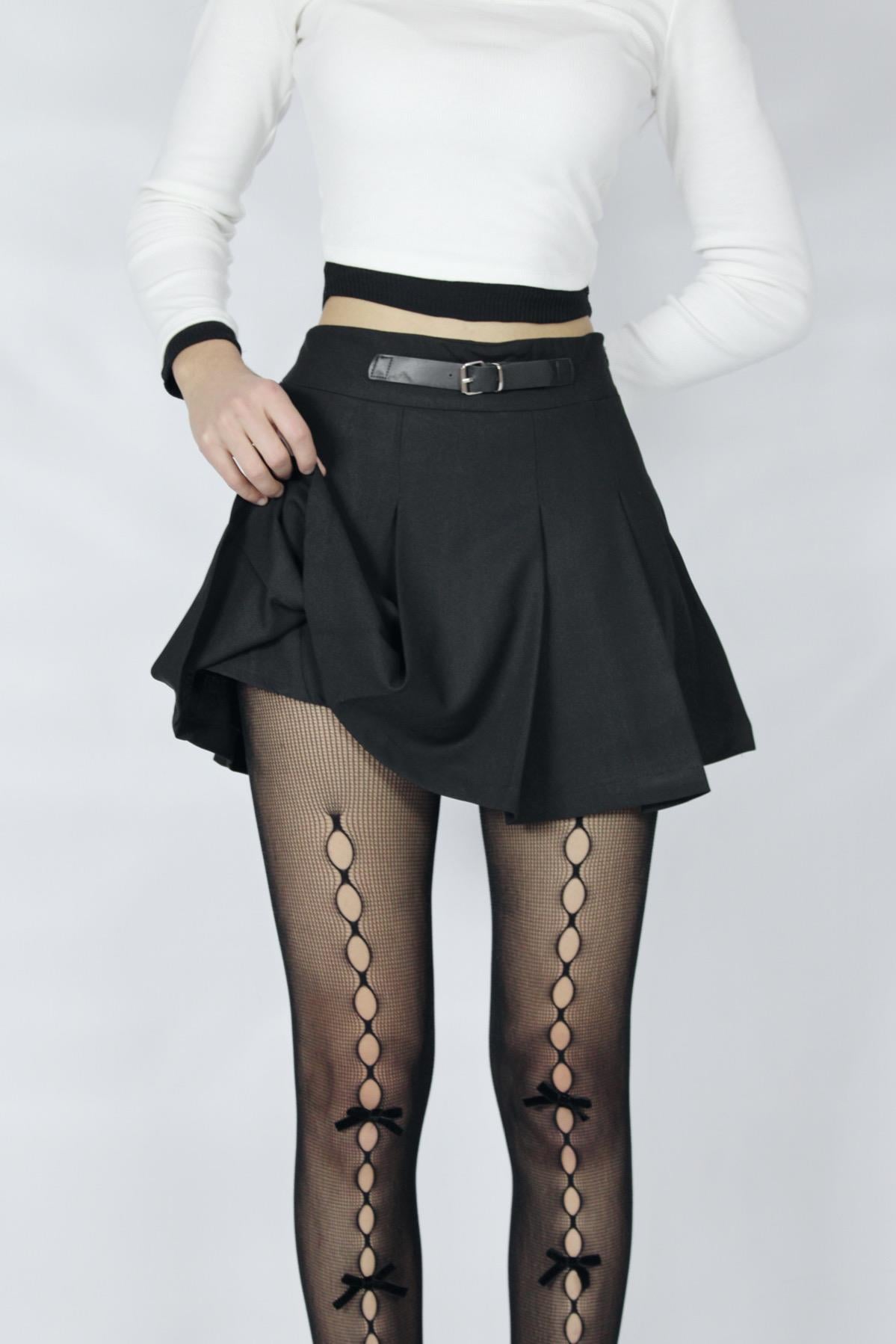 Belt Detail Black Şort Etek
