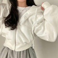 Beyaz Basic Kapişonlu Crop Hırka