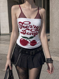 Beyaz Cherry Bomb Dantelli Ek Y2K Askılı Crop