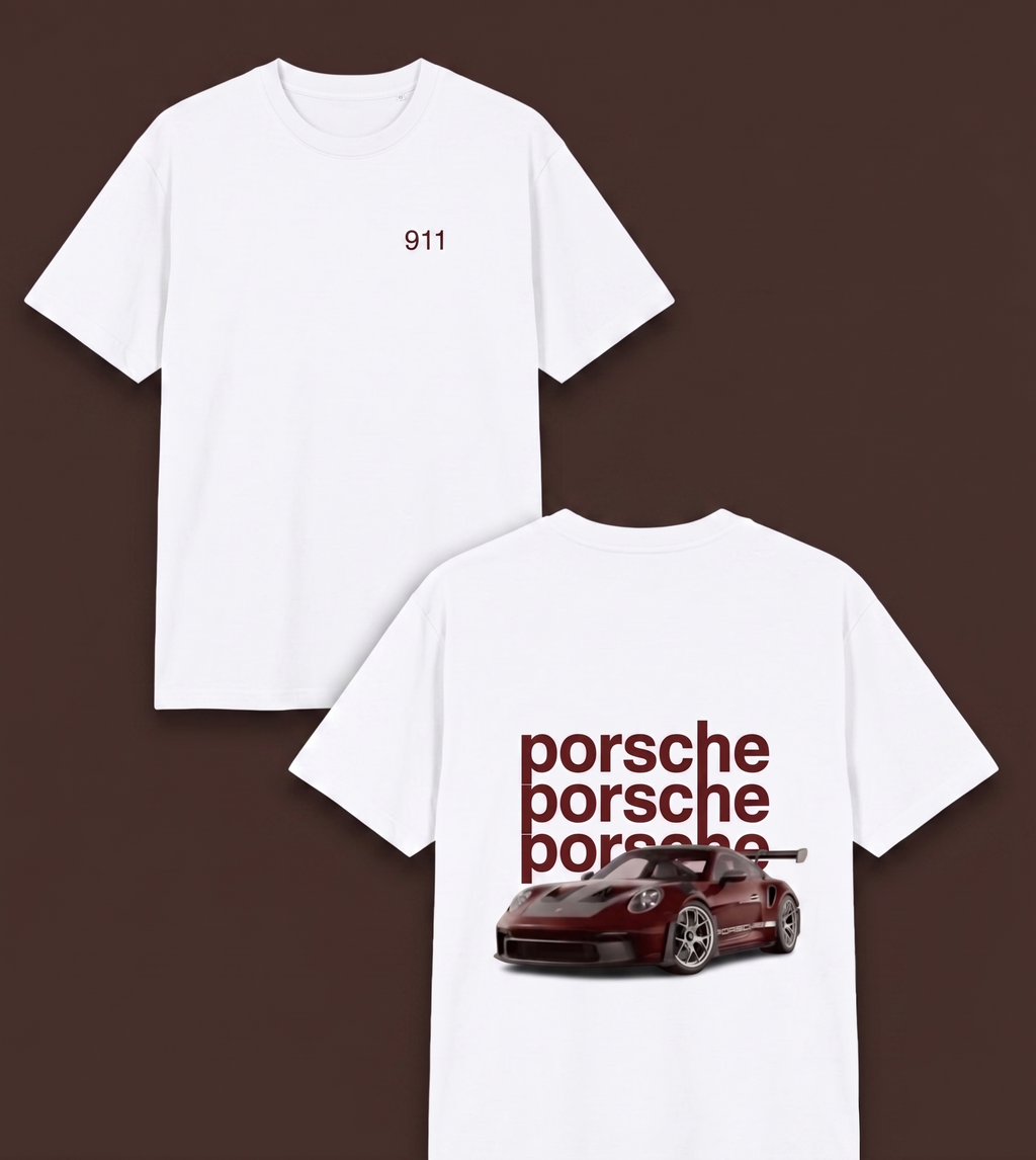 Beyaz Sırt 911 Porsche Oversize T-shirt
