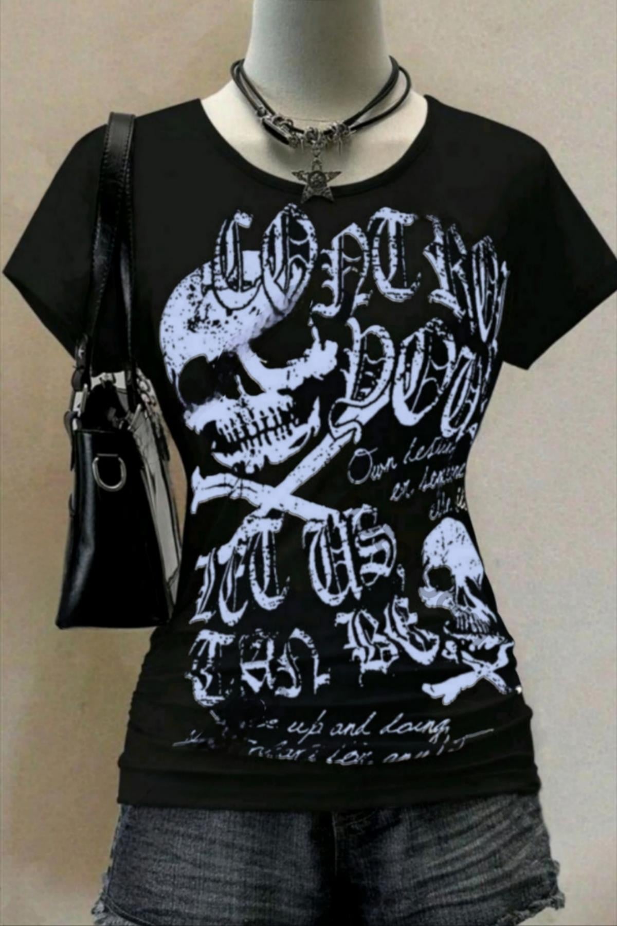 Black Blue Gothic Skulls Bluz