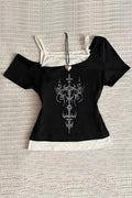 Black Cross Pattern Bluz