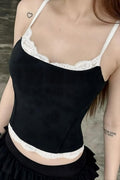 Black Dantel Detail Beyaz İnce Askılı Bluz