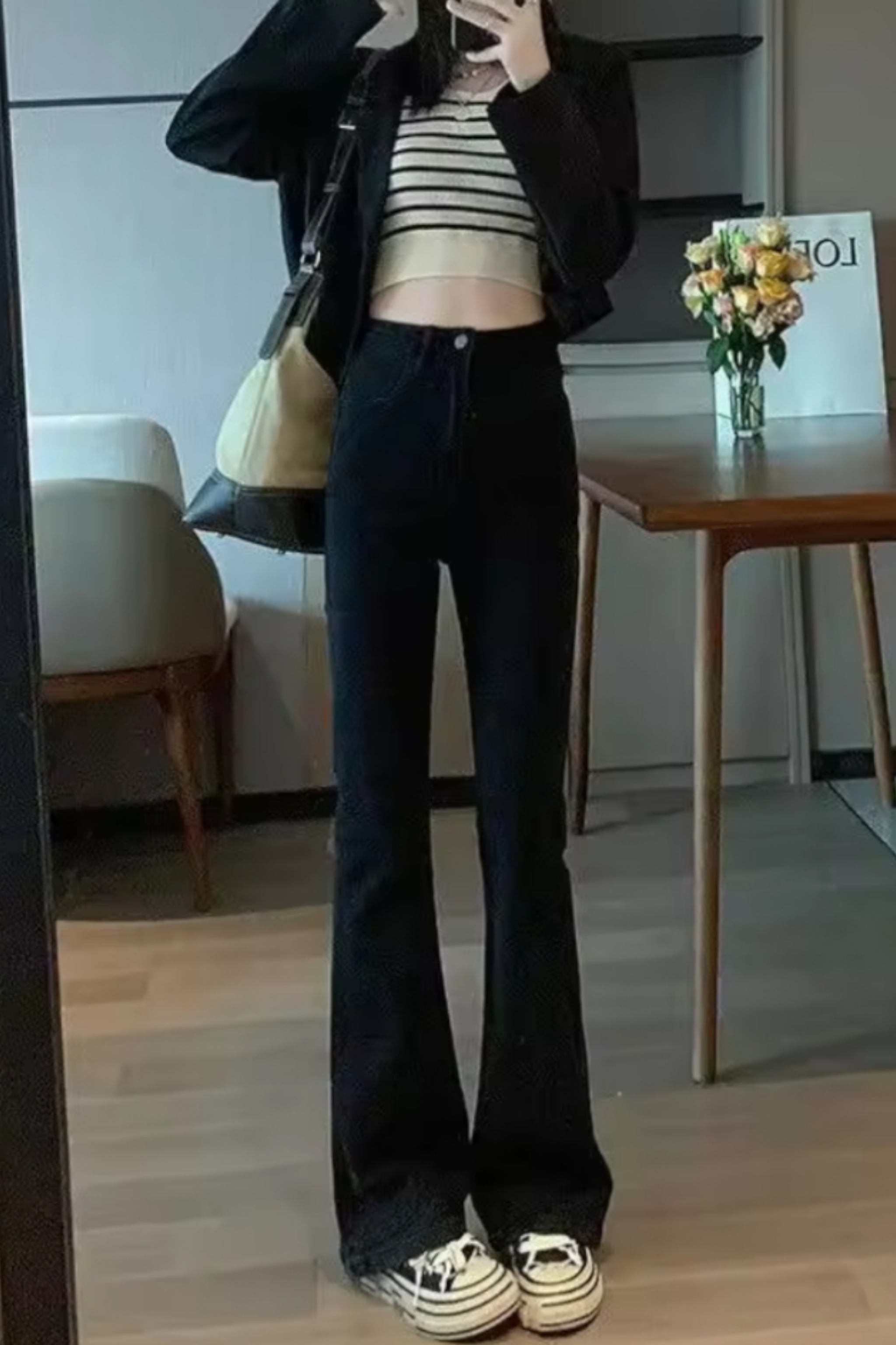 Black Denim İspanyol Paça Pantolon