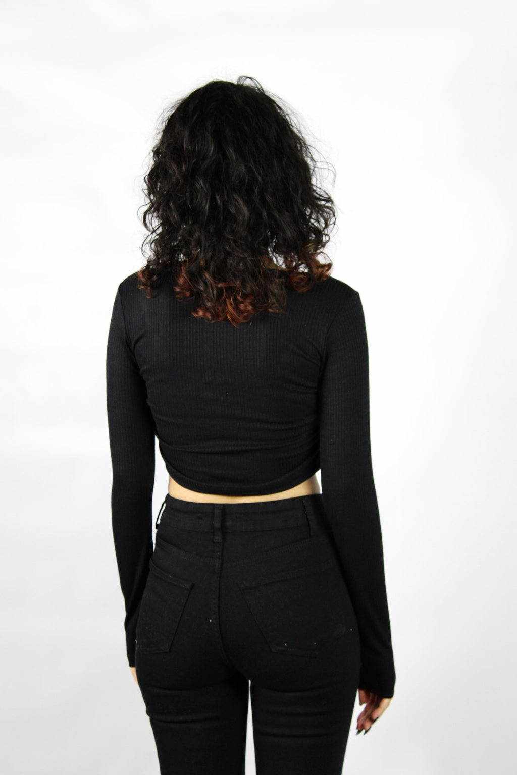 Black Düğmeli Crop
