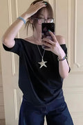 Black Düşük Omuz Oversize T-shirt
