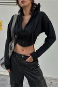 Black Fermuarlı Crop Top Hırka