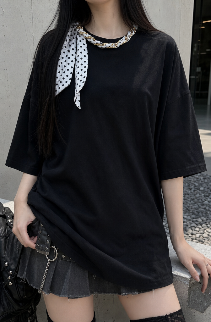 Black Fular Aksesuarlı Oversize Tshirt