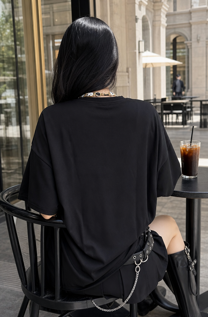 Black Fular Aksesuarlı Oversize Tshirt