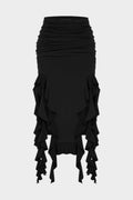 Black Ruffles Midi Etek