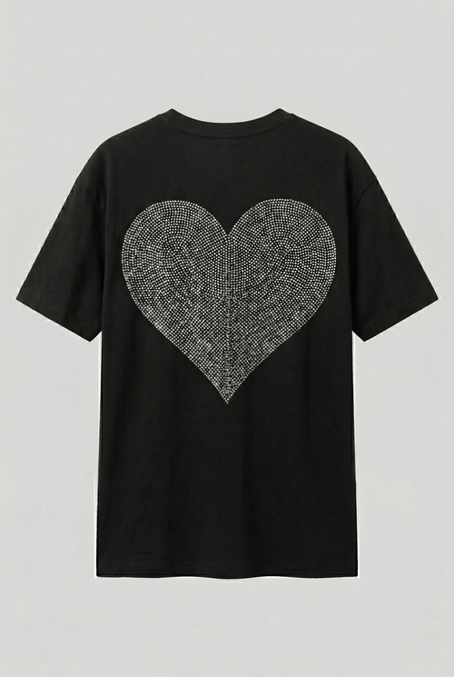 Black Sırt Taşlı Heart Oversize T-shirt