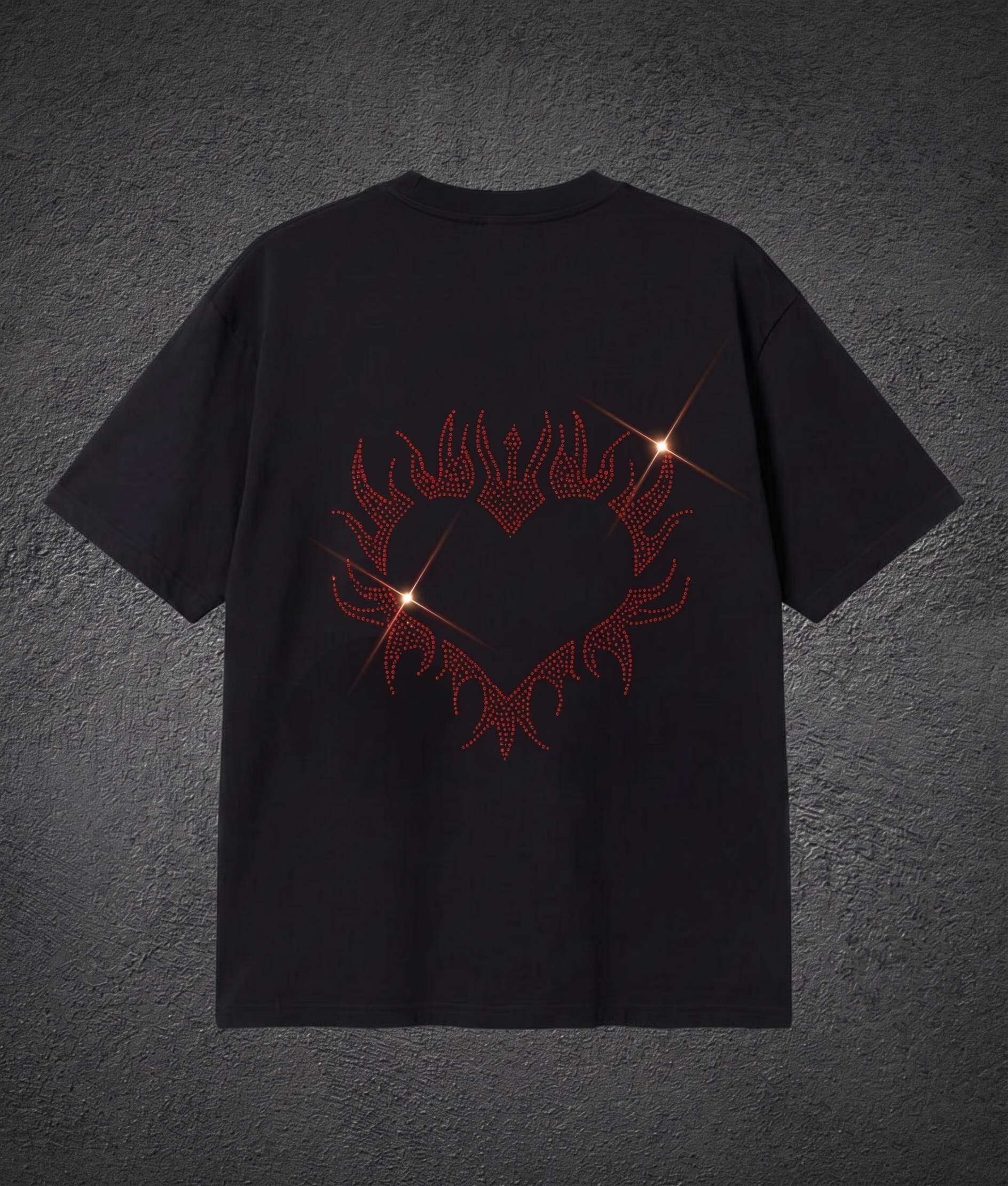 Black Sırt Taşlı Red Heart Oversize T-shirt