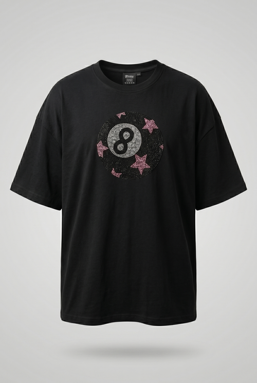 Black Taşlı Bilardo Topu Oversize T-shirt