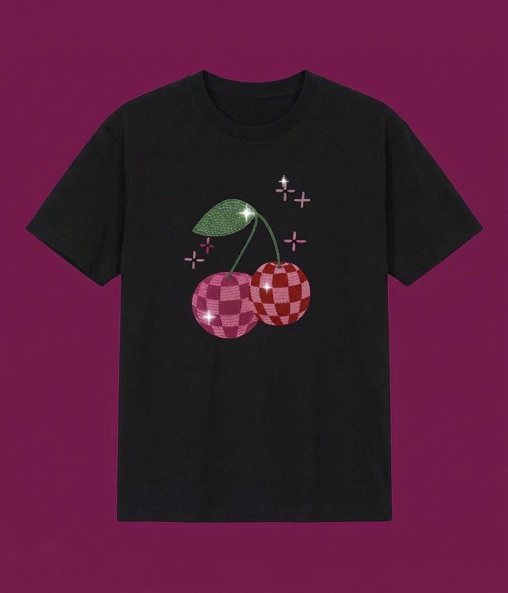 Black Taşlı Cherry Oversize T-shirt