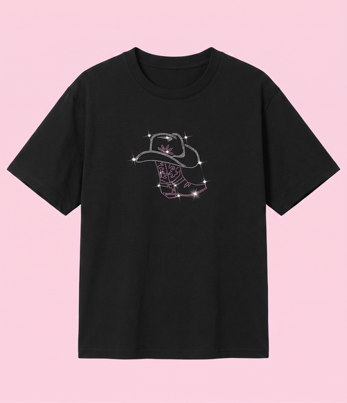Black Taşlı Cowboy Oversize T-shirt