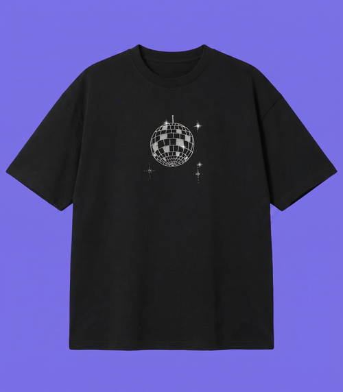 Black Taşlı Disco Oversize T-shirt