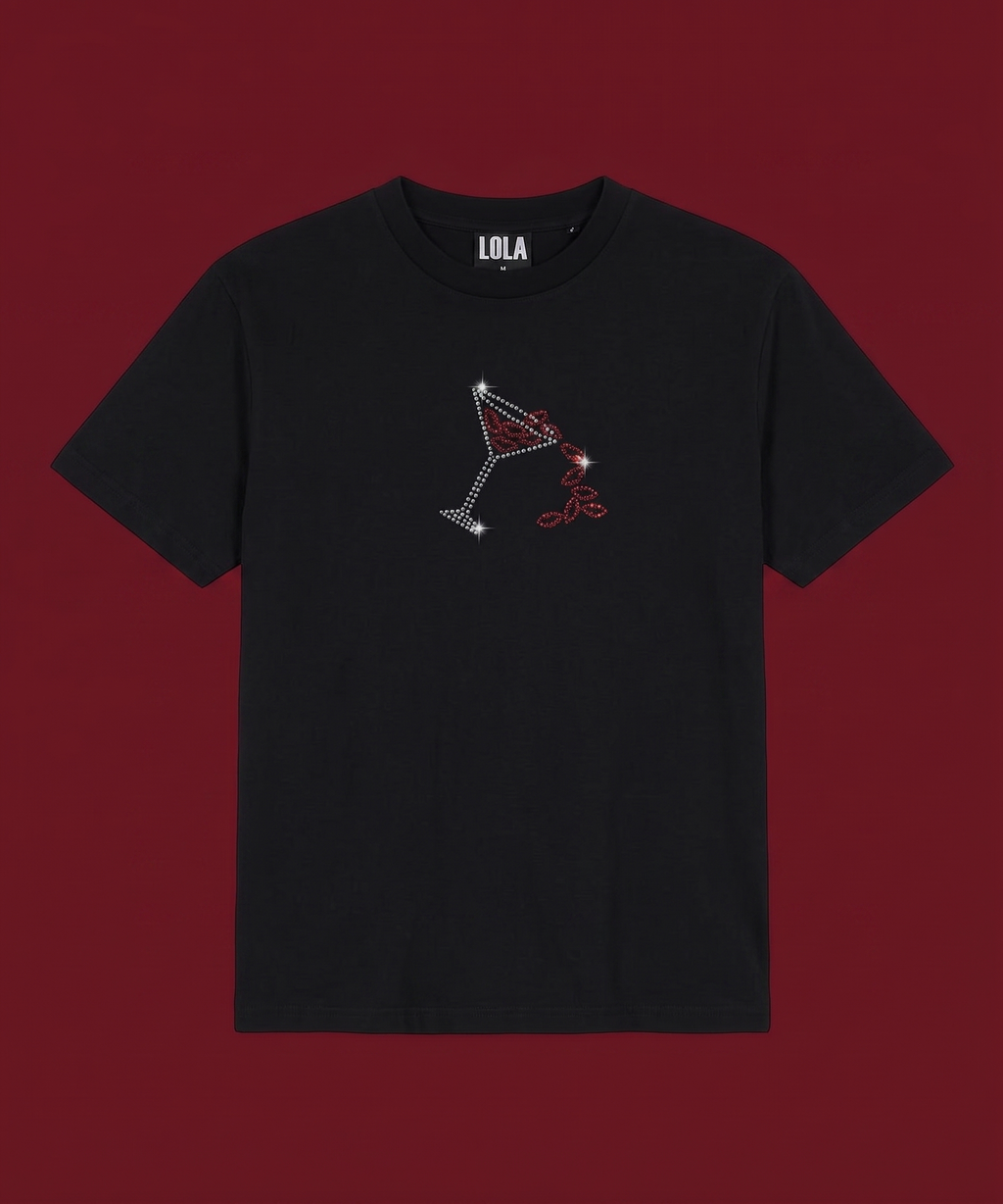 Black Taşlı Kiss Martini Oversize T-shirt