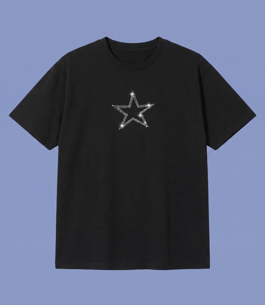 Black Taşlı Star Oversize T-shirt
