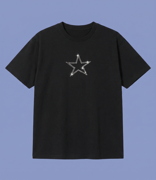 Black Taşlı Star Oversize T-shirt