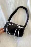 Black Thin Ribbon Peluş Çanta