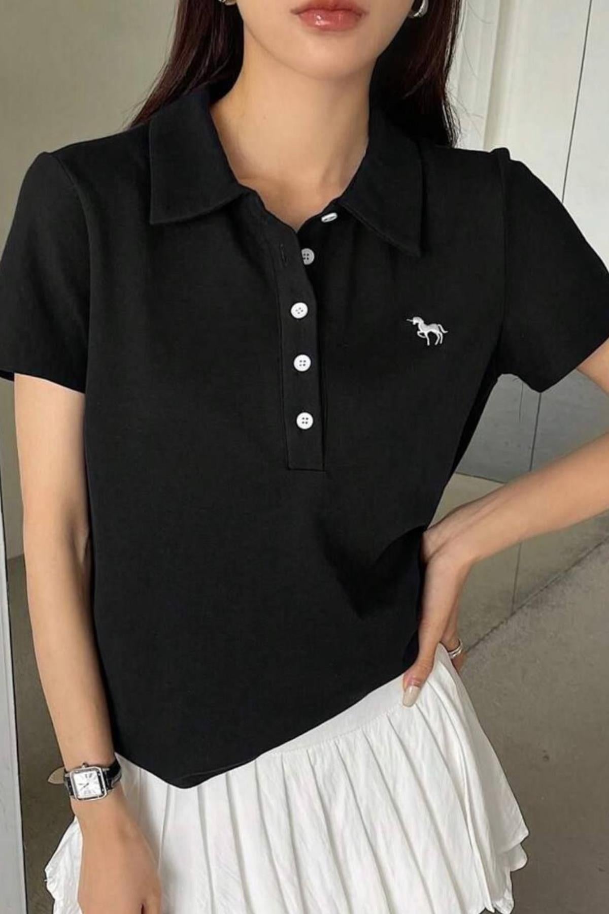 Black Unicorn Polo Yaka T-shirt