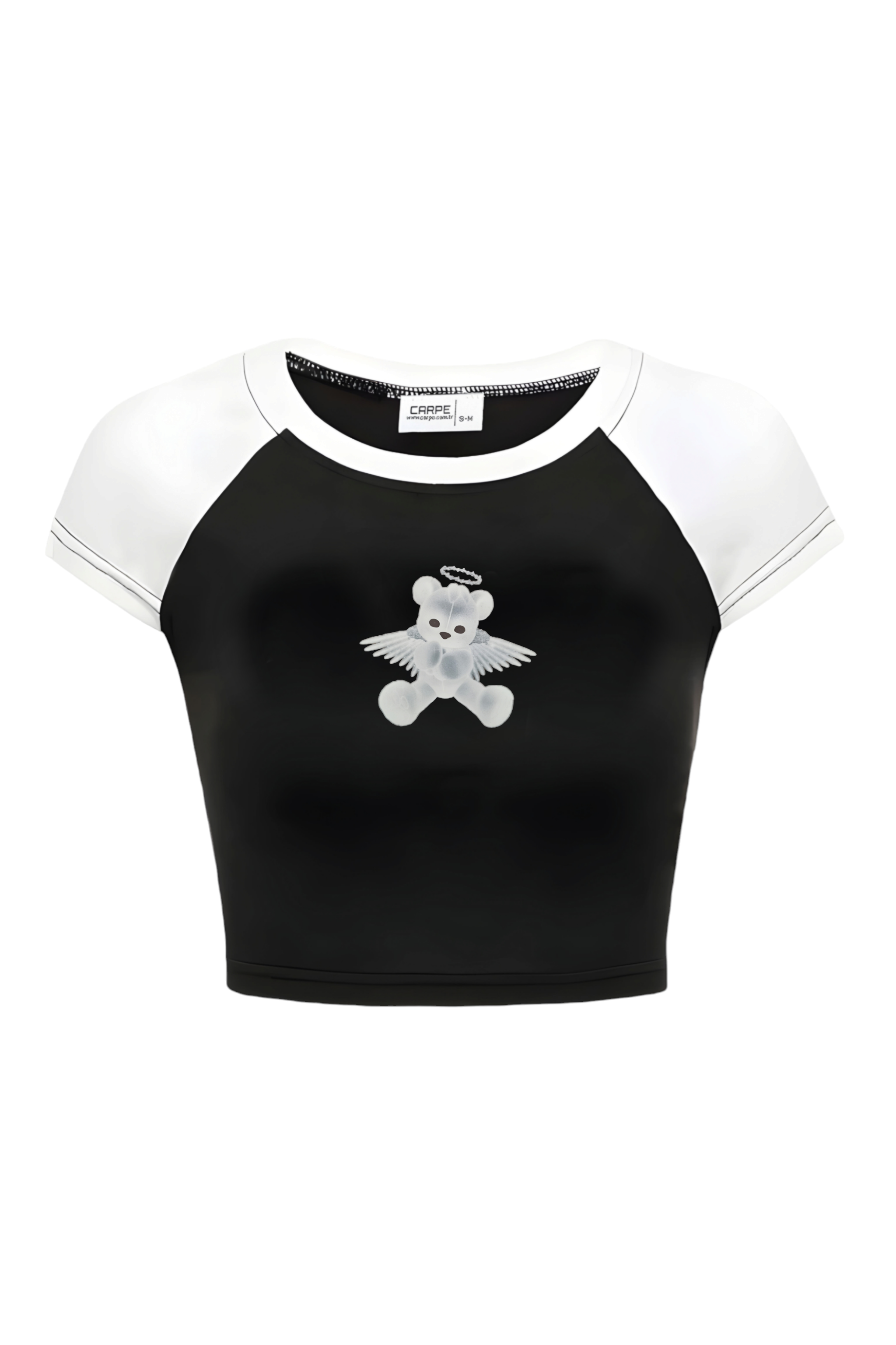 Black White Angel Bear Crop