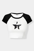 Black White Star Skull Crop