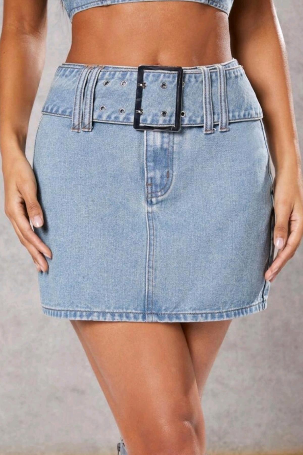 Blue Denim Mini Etek