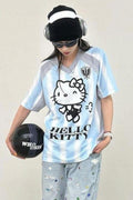 Blue White Kitty Jersey T-shirt