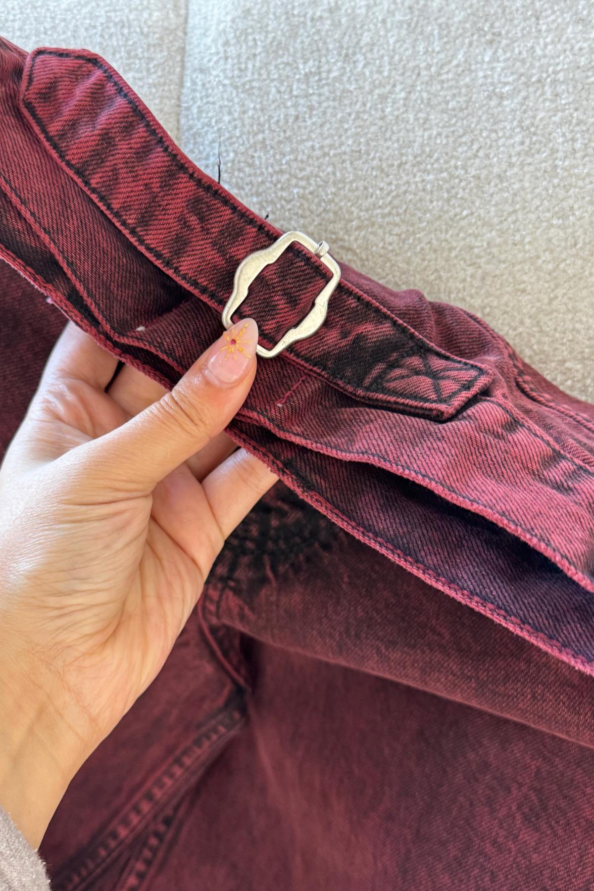 Bordo Beli Tokalı Jean