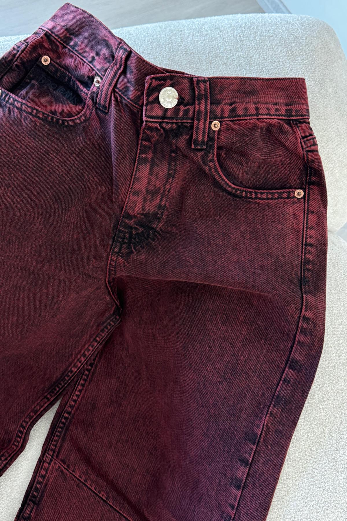 Bordo Beli Tokalı Jean