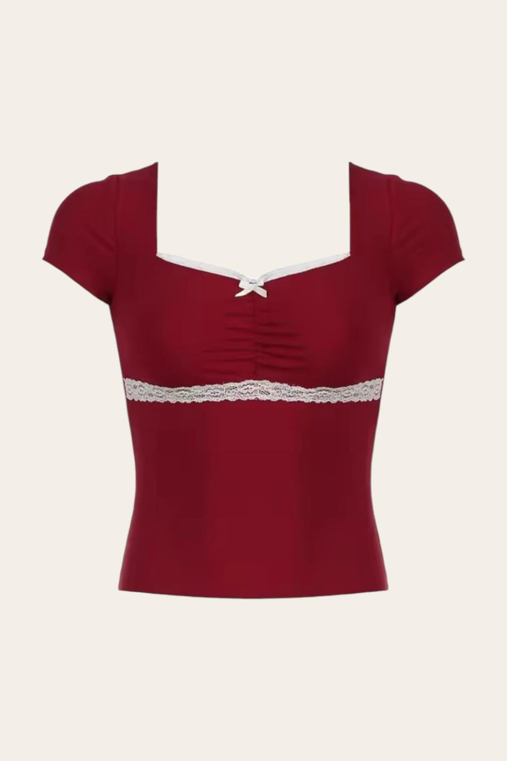 Bordo Dantelli Kısa Kollu Bluz