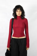 Bordo Fitilli Fermuarlı Bluz