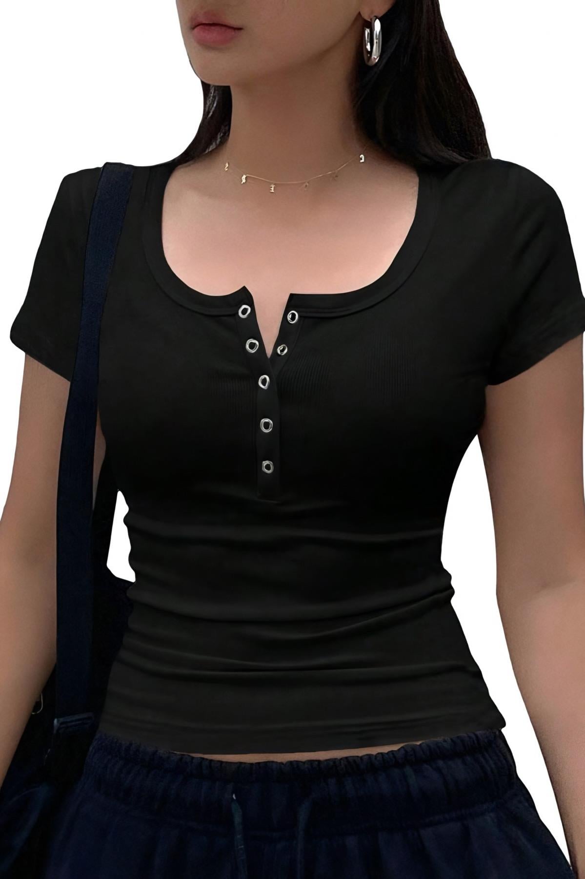 Çıtçıtlı Siyah Bluz