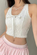 Dantelli Ribbon Boyundan Askılı Crop