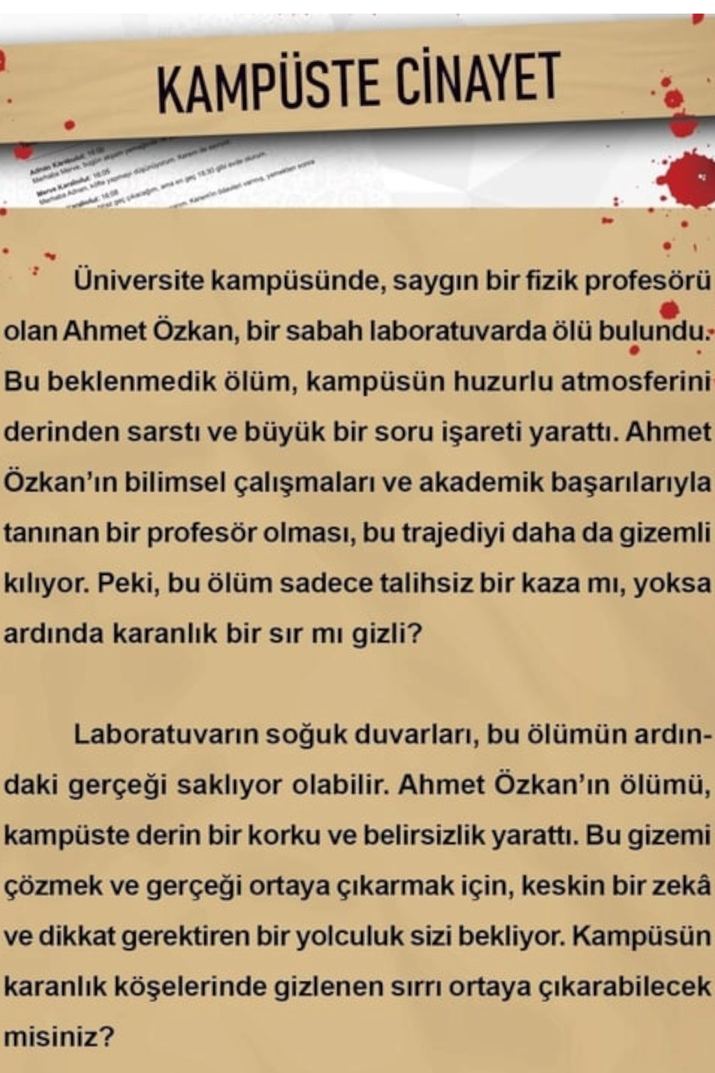 Dedektiflik Çözme Oyunu - Kampüste Cinayet