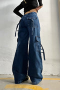 Denim Palaska Kargo Cep Wide Jeans