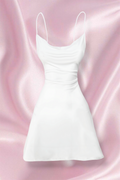 Draped White Midi Elbise