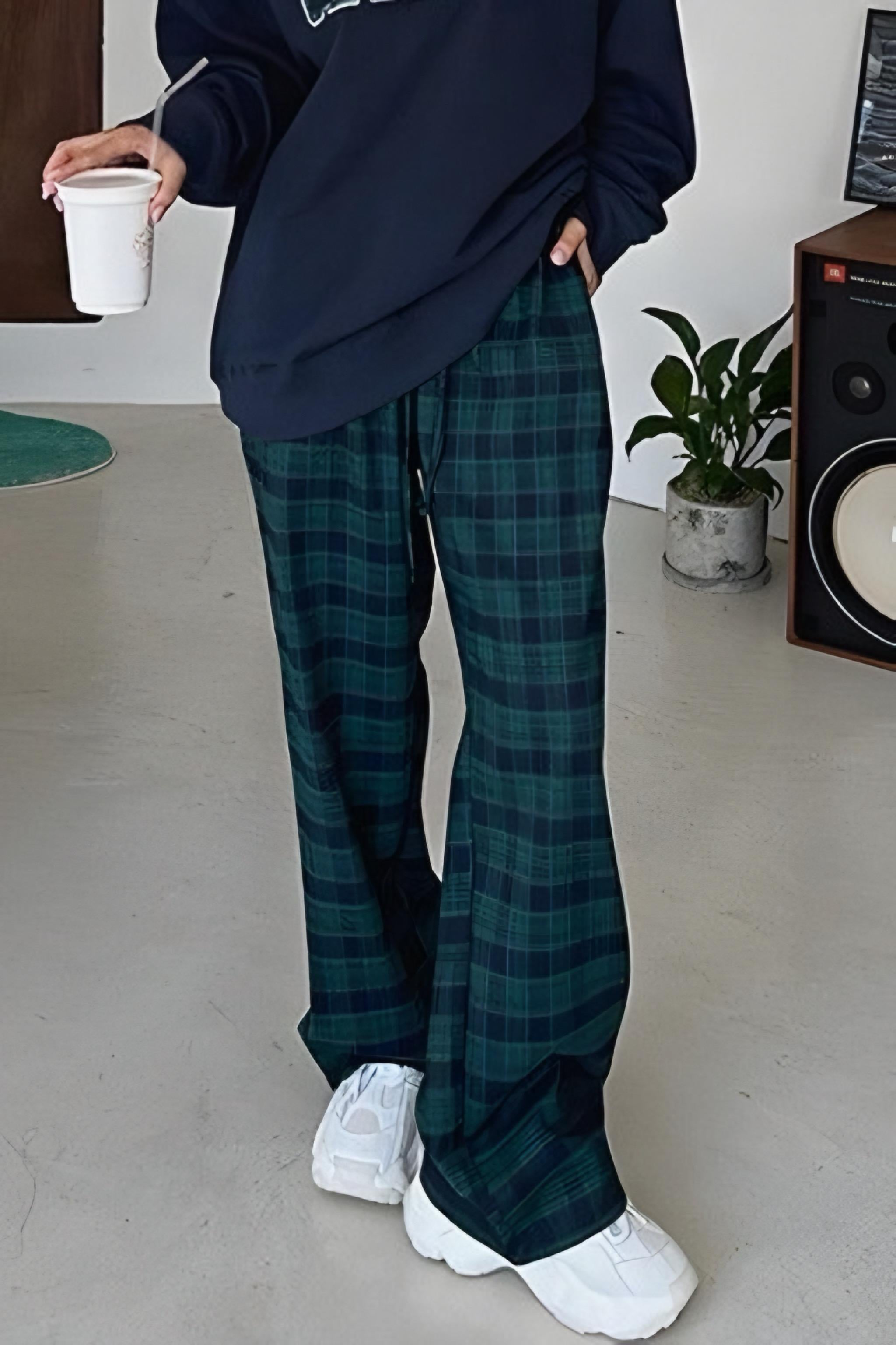 Green Dark Navy Blue Ekoseli Eşofman
