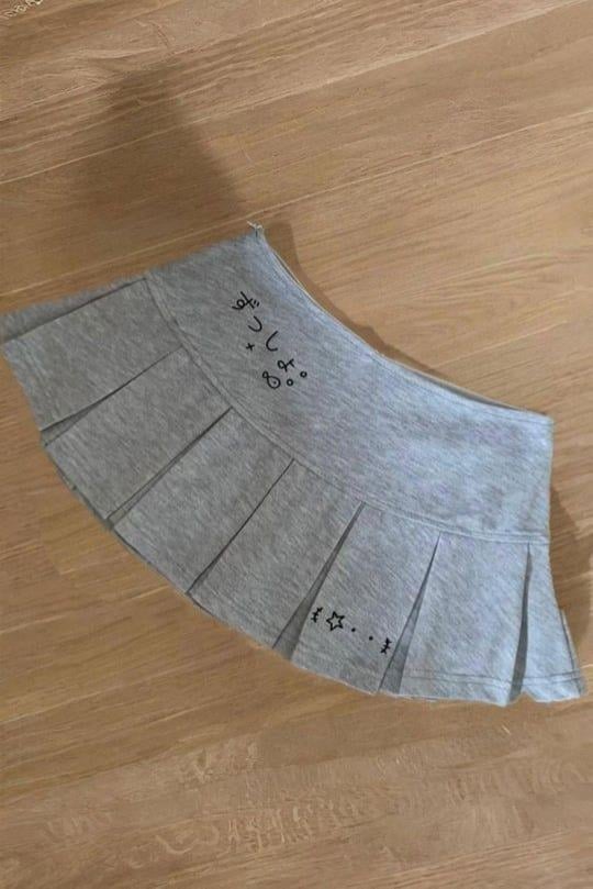 Grey Pileli Cat Baskılı Şort Etek