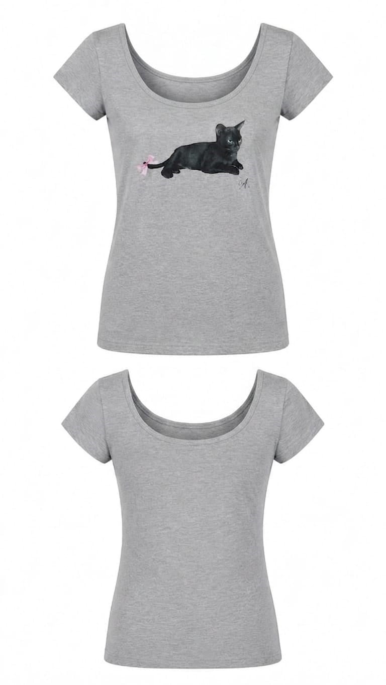 Grey Ribbon Black Cat Tam Boy Bluz