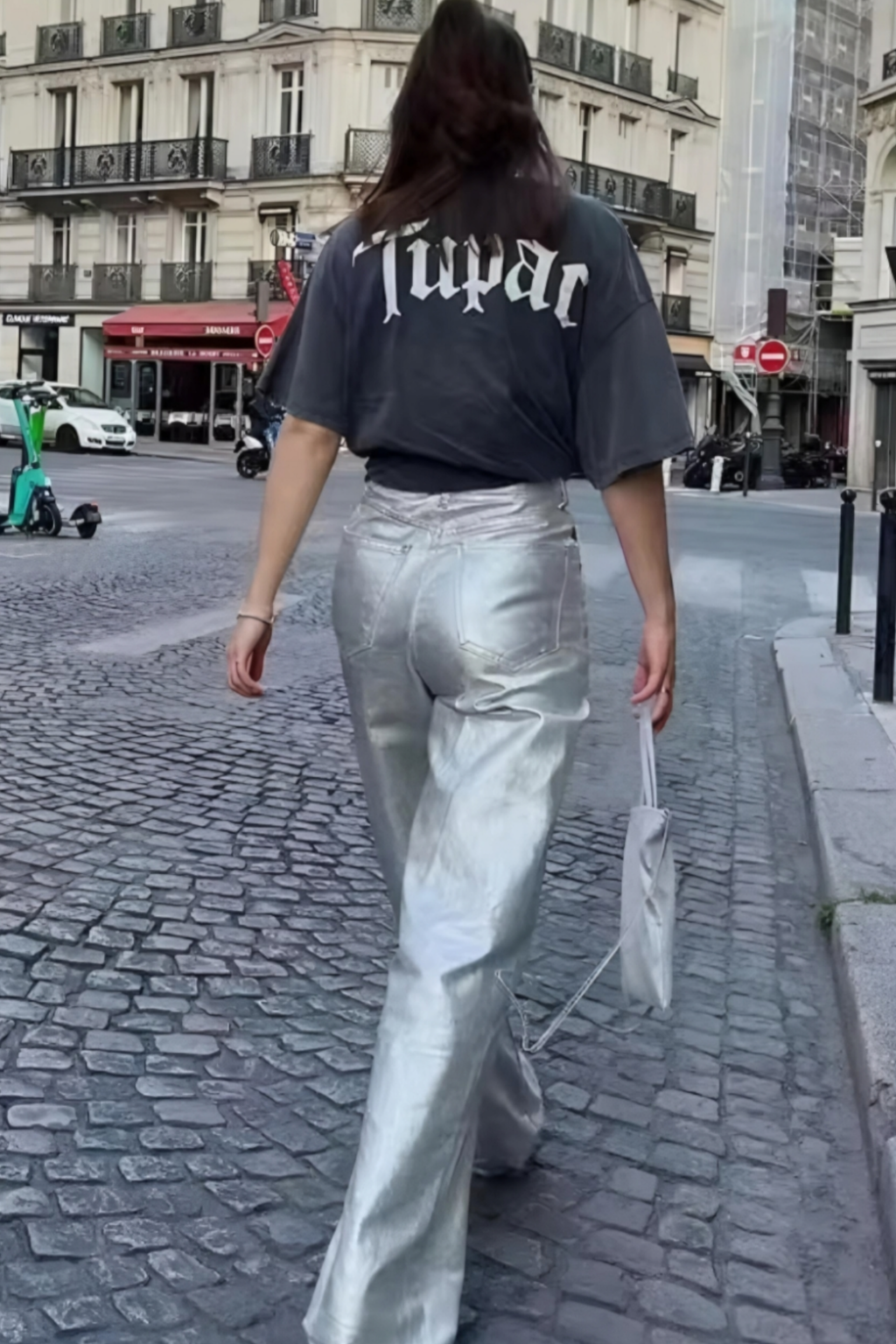 Grey Shiny Straight Fit Pantolon