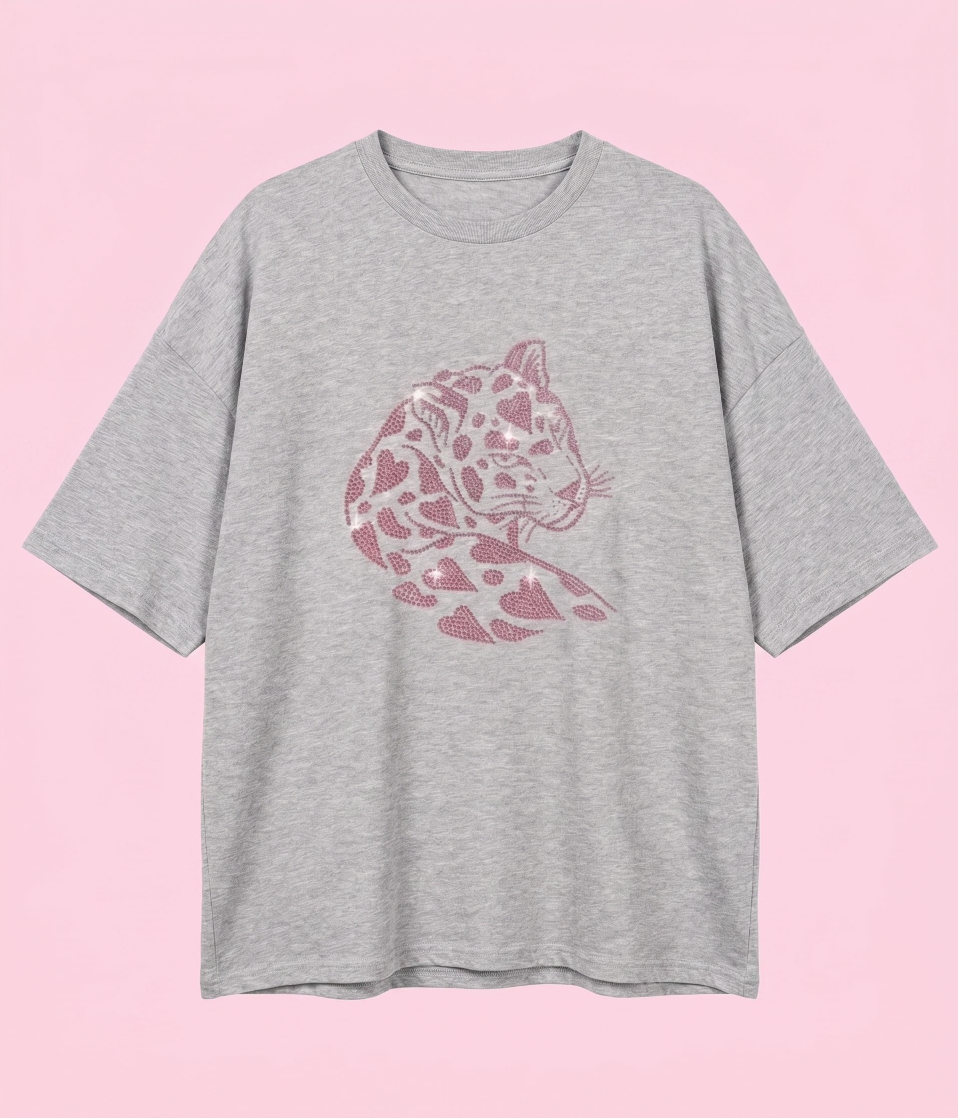 Grey Taşlı Tiger Oversize T-shirt