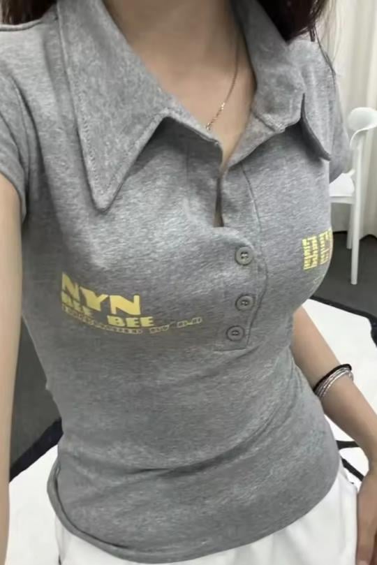 Gri Melanj Nyn Bee Bee Düğmeli Bluz