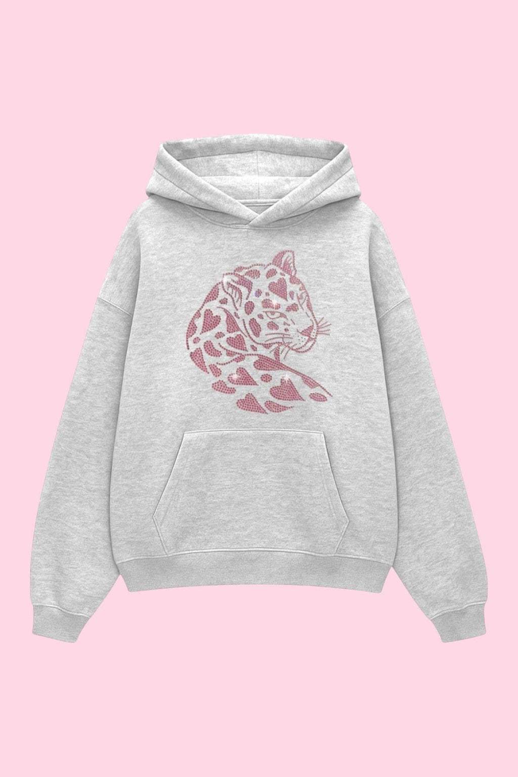 Gri Tiger Taşlı 3 İplik Oversize Sweatshirt