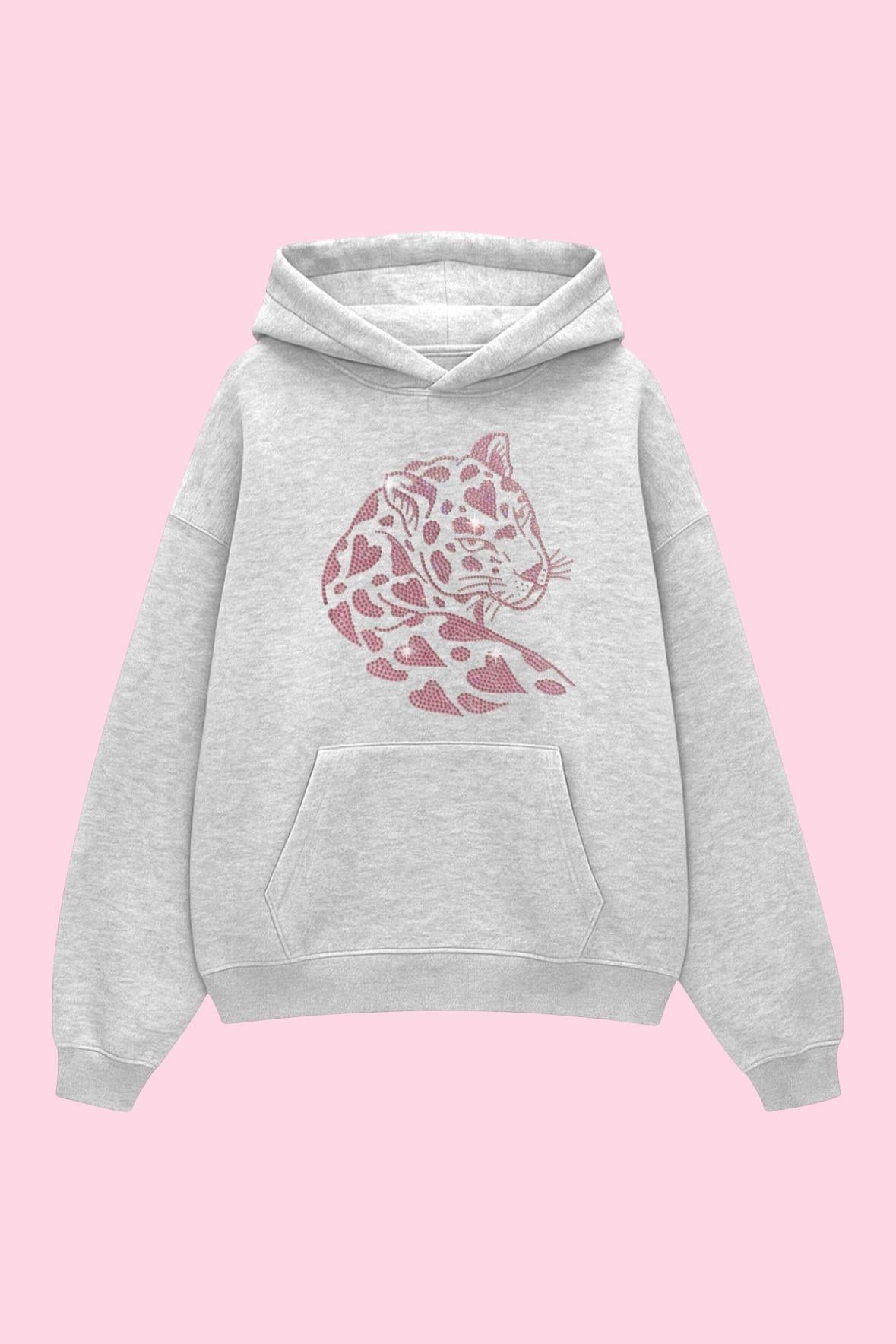 Gri Tiger Taşlı 3 İplik Oversize Sweatshirt