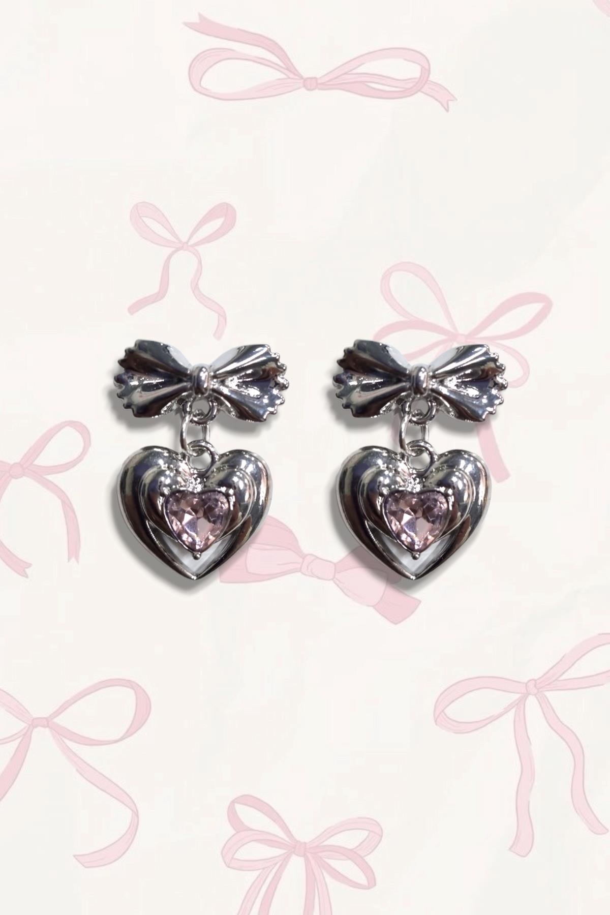 Heart Pink Ribbon Küpe
